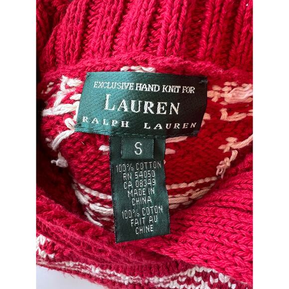 Ralph Lauren Vintage Hand Knit Red & Ivory Snowflake Mock Neck Ski Sweater Small - Picture 3 of 13